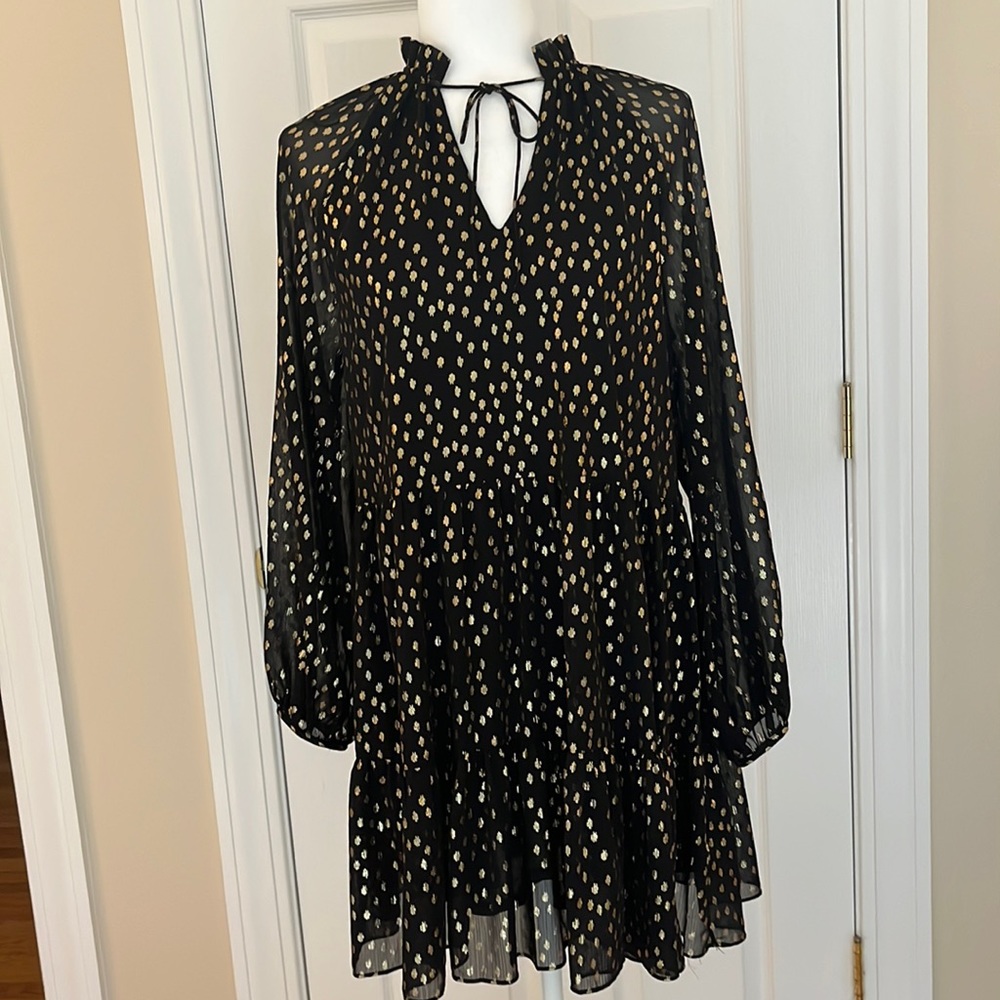 H & M Tiered Dress with gold metallic embroidery NWT